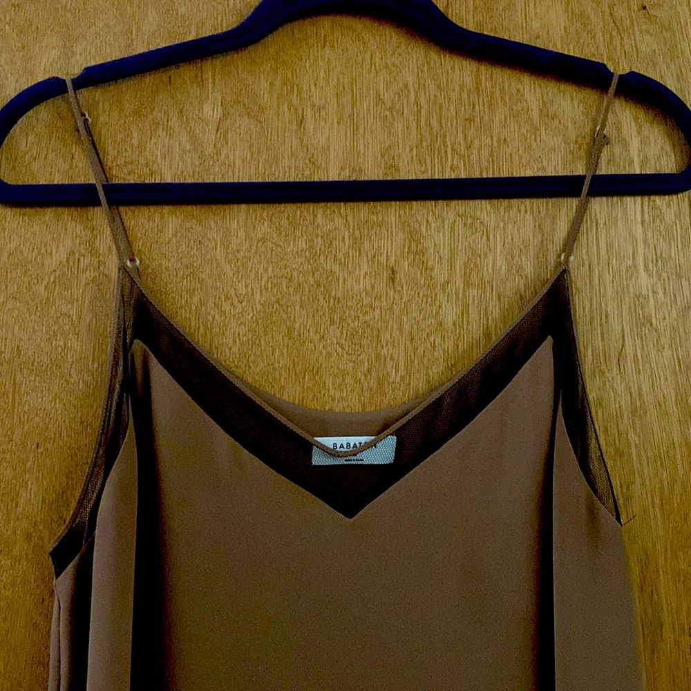 Aritzia Babaton mesh trim Galen Taupe top